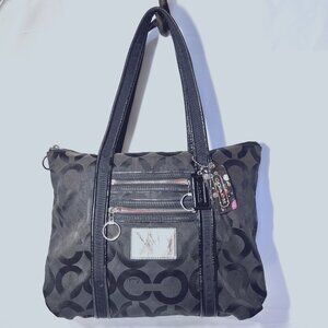 Coach-Shoulder/Tote Vintage Poppy Op Art-Large Black/Pink Canvas/Leather Purse